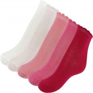 TWINDAY 5 paires Chaussettes Bébé Fille Coton LESUNIS Rose Blanc