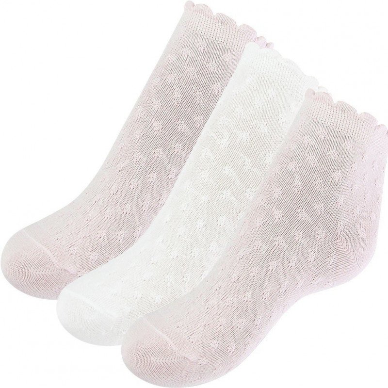 TWINDAY 3 paires Chaussettes Bébé Fille Coton UNIEPOIS Rose Blanc