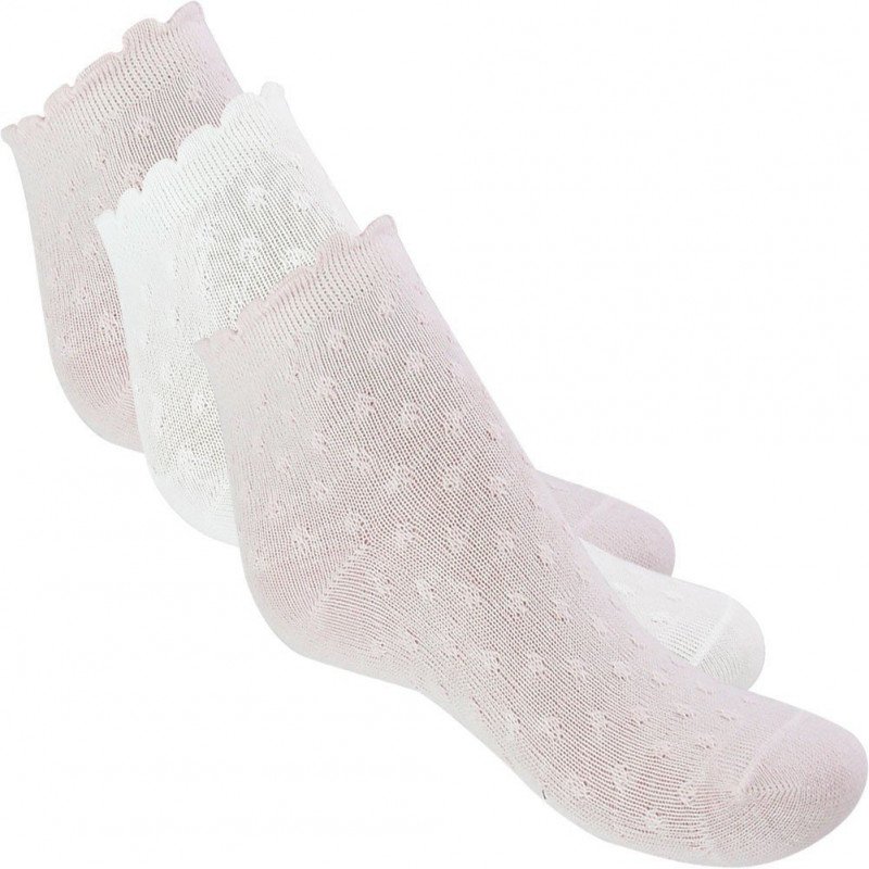 TWINDAY Lot de 3 paires de Chaussettes Bébé Fille Coton UNIEPOIS Rose Blanc