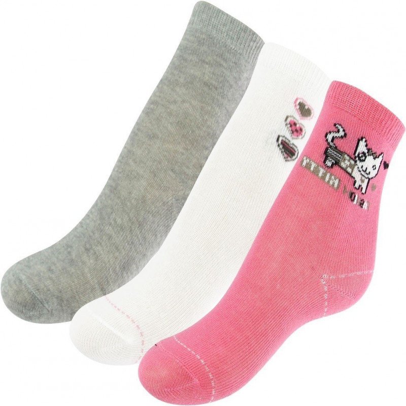 TWINDAY Lot de 3 paires de Chaussettes Bébé Fille Coton FASHIONCAT Rose Gris Blanc