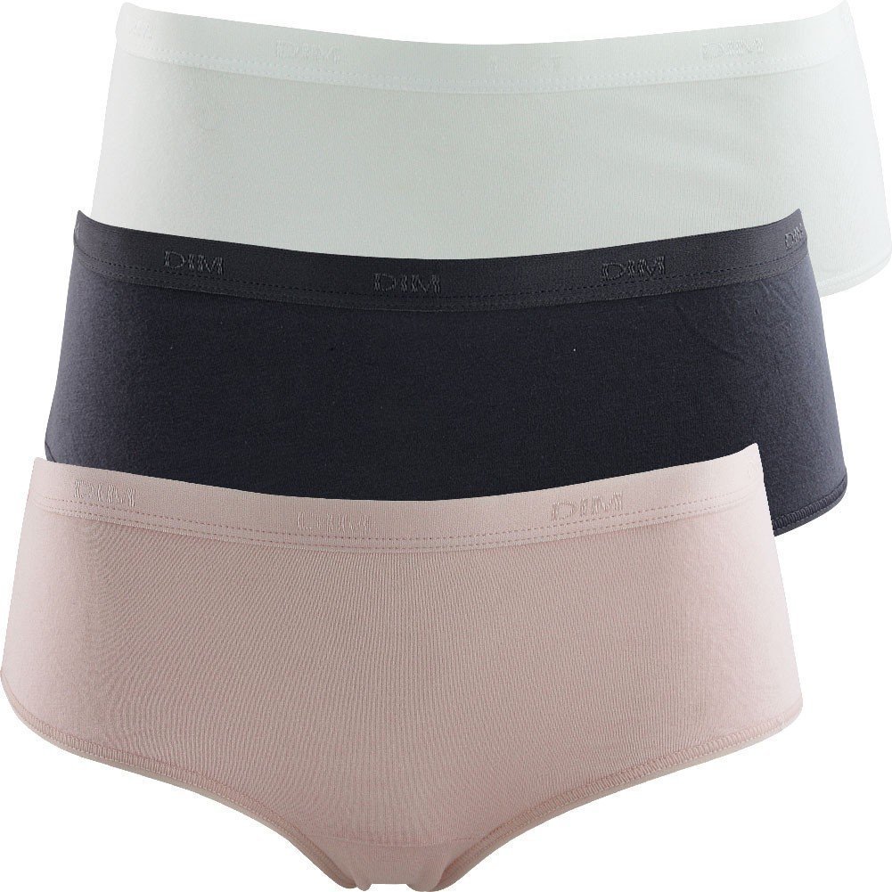 DIM 3 Boxers Femme Coton ECODIM Gris granite Rose meringue Blanc