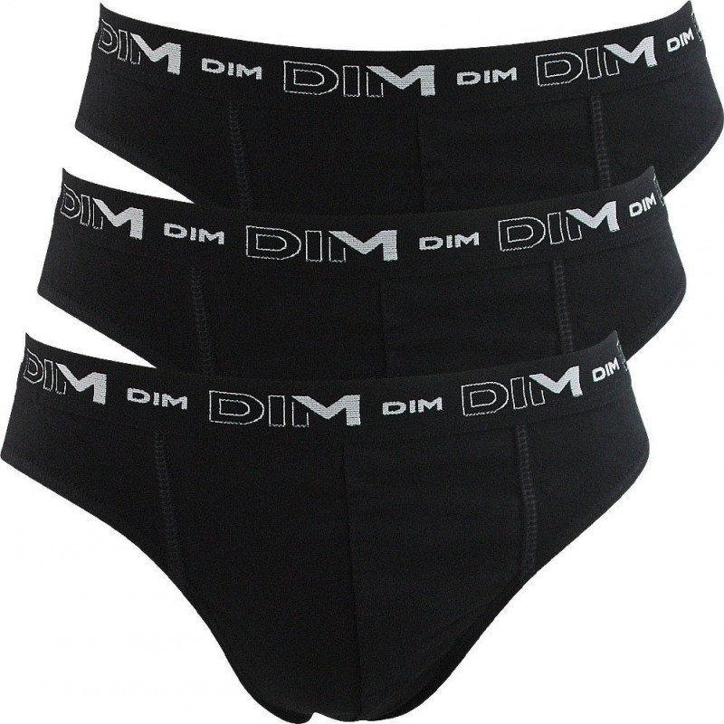 DIM Lot de 3 Slips Homme Coton STRETCH Noir