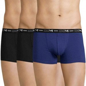 DIM Lot de 3 Boxers Homme Coton STRETCH Noir Bleu indigo Noir