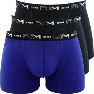 DIM Lot de 3 Boxers Homme Coton STRETCH Noir Bleu indigo Noir
