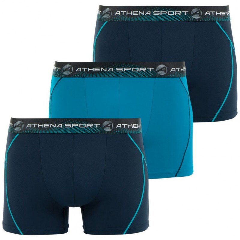 ATHENA Lot de 3 Boxers Homme Microfibre TRAINING Marine bleu