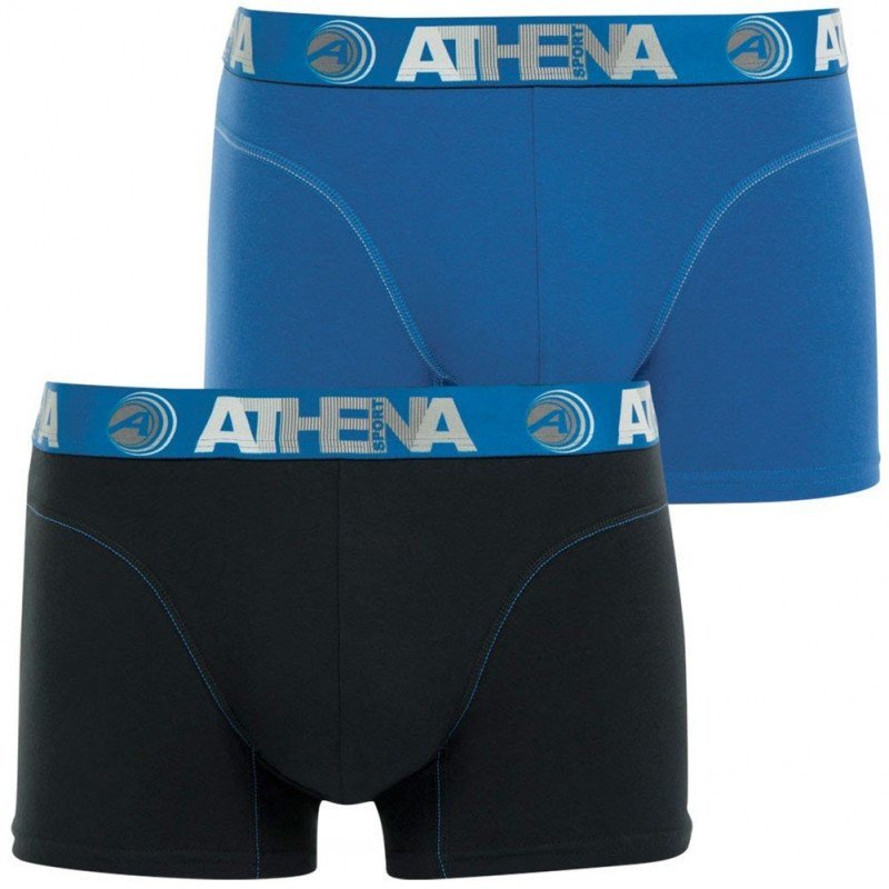 ATHENA Lot de 2 Boxers Homme Coton ENDURANCE 24H Noir Bleu