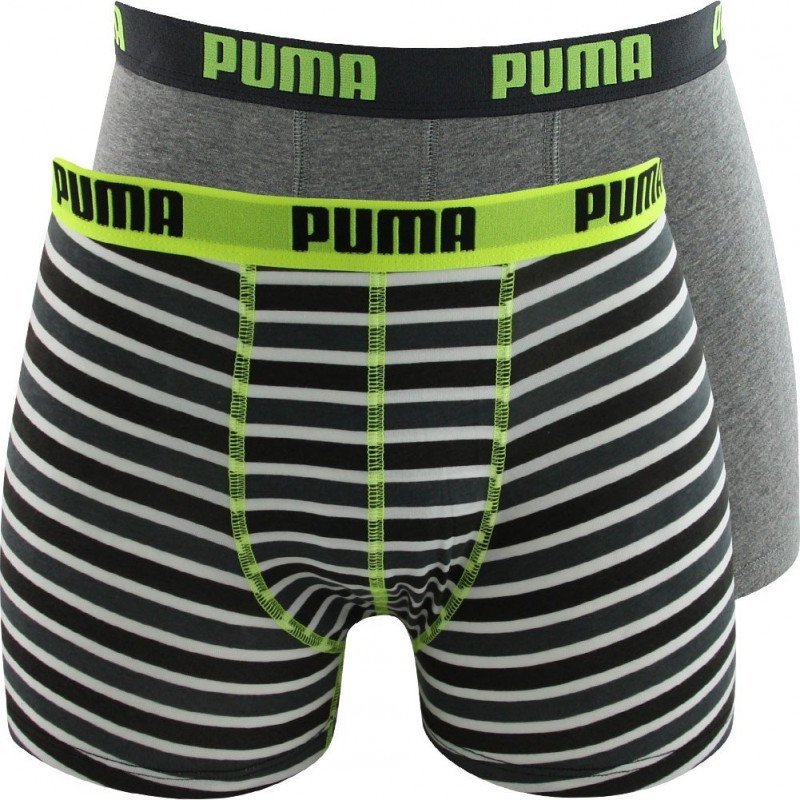 PUMA Lot de 2 Boxers Garçon Coton PRINTED STRIPE Jaune Gris