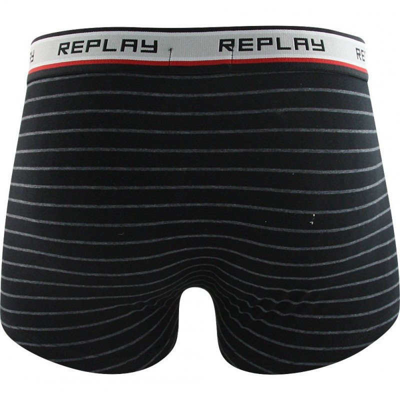 REPLAY Boxer Homme Coton RAYE Noir Gris