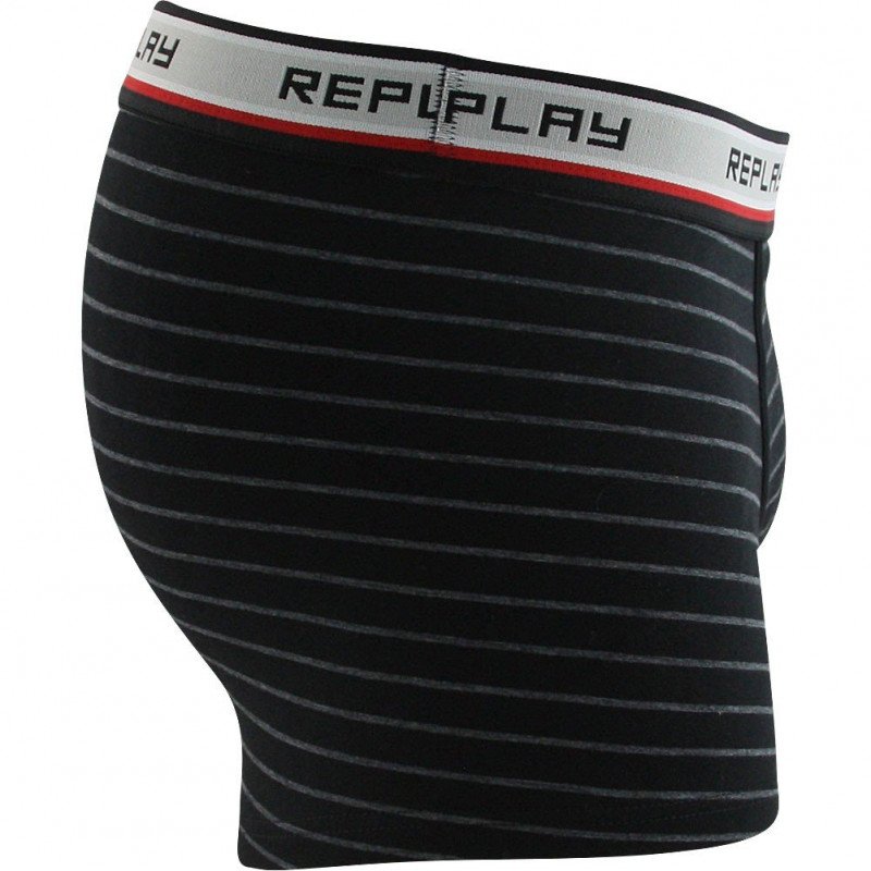 REPLAY Boxer Homme Coton RAYE Noir Gris