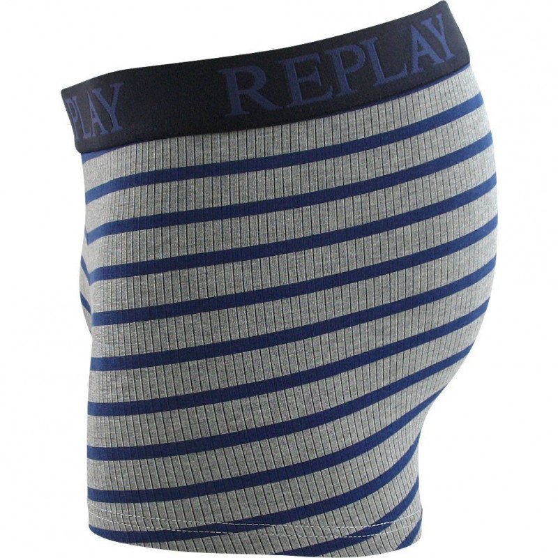 REPLAY Boxer Homme Coton RAYEJACQUARD Gris Bleu