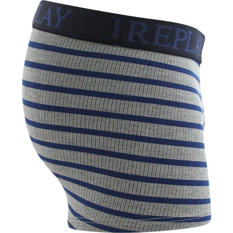 REPLAY Boxer Homme Coton RAYEJACQUARD Gris Bleu
