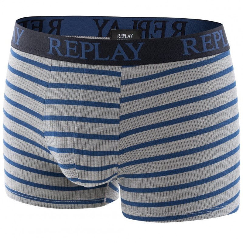 REPLAY Boxer Homme Coton RAYEJACQUARD Gris Bleu