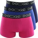 HOM Lot de 3 Boxers Homme Coton BOXERLINES Fuchsia Roi Bleu Foncé