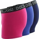 HOM Lot de 3 Boxers Homme Coton BOXERLINES Fuchsia Roi Bleu Foncé