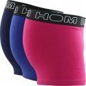 HOM Lot de 3 Boxers Homme Coton BOXERLINES Fuchsia Roi Bleu Foncé