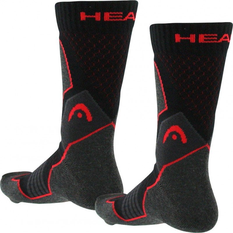 HEAD Lot de 2 paires de Chaussettes Mixte Microcoton HIKING CREW Noir Rouge