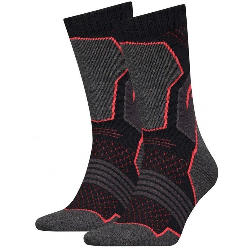 LOT DE 2 Chaussettes Chaussettes Mixte HIKING CREW Noir et Rouge