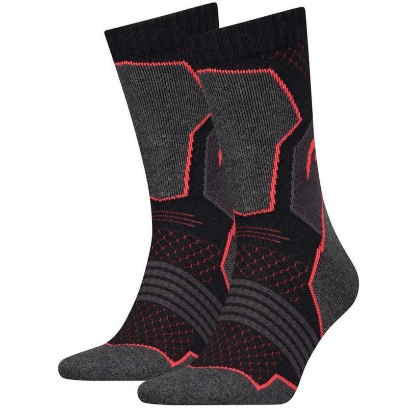 HEAD Lot de 2 paires de Chaussettes Mixte Microcoton HIKING CREW Noir Rouge