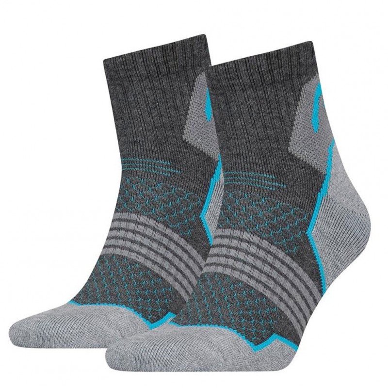 HEAD Lot de 2 paires de Mi-chaussettes Mixte Microcoton HIKING QUARTER Gris Bleu