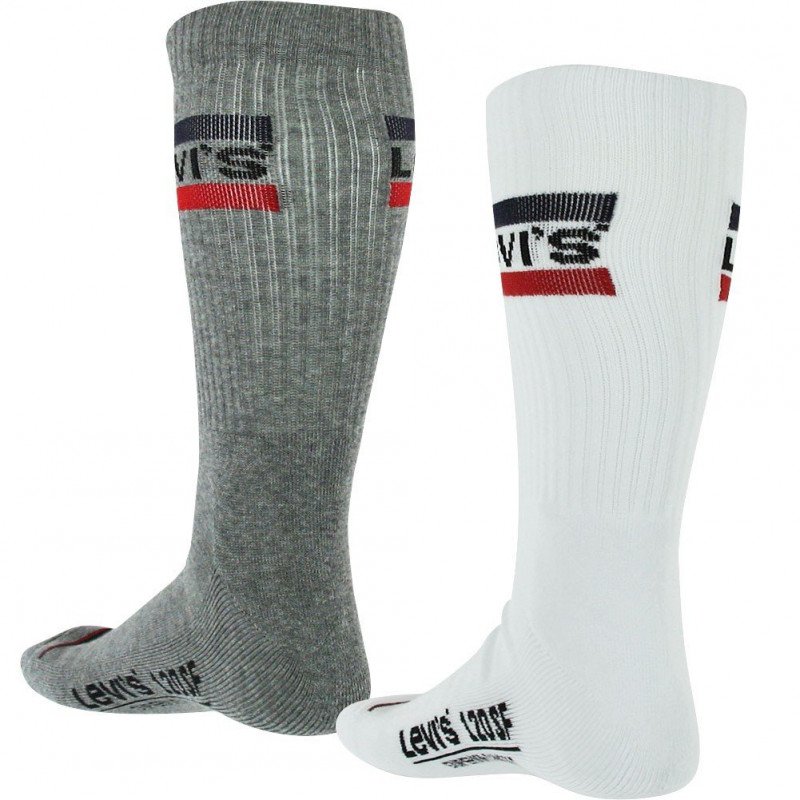 LEVI'S Lot de 2 paires de Chaussettes Mixte Coton OLYMP Blanc Gris