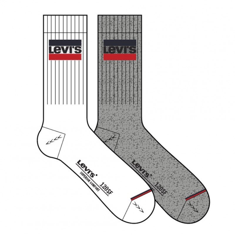 LEVI'S Lot de 2 paires de Chaussettes Mixte Coton OLYMP Blanc Gris