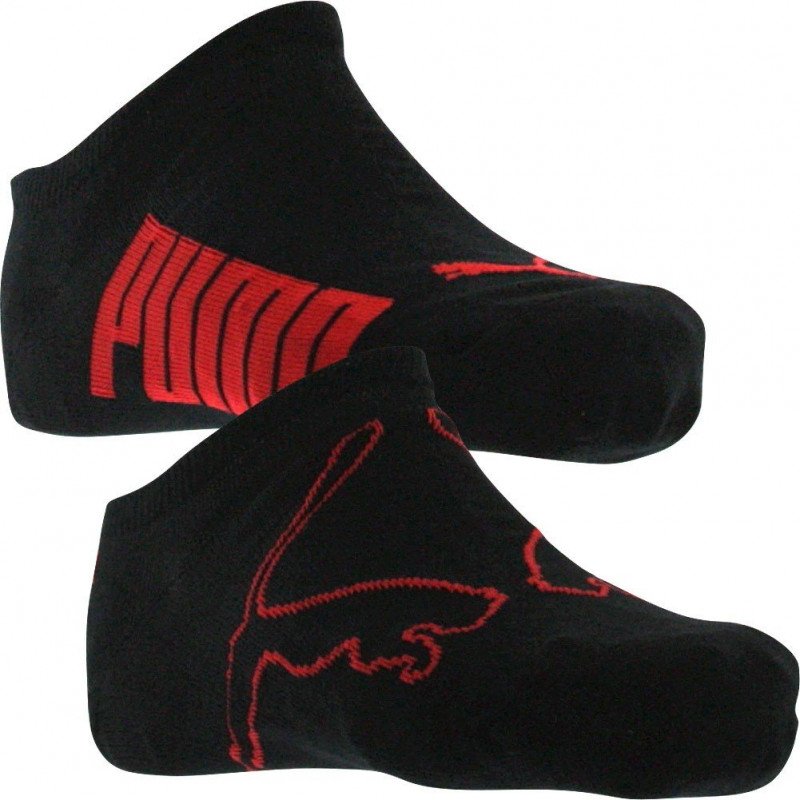 PUMA Lot de 2 paires de Socquettes Mixte Coton LIFESTYLE Noir Rouge