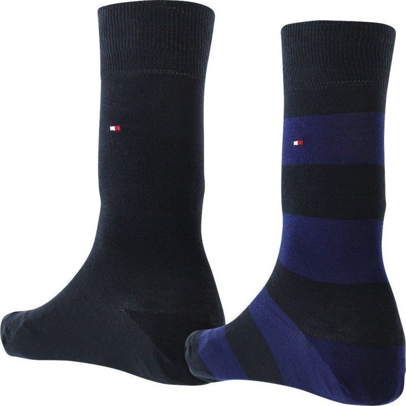 TOMMY HILFIGER Lot de 2 paires de Chaussettes Homme Coton RUGBY Bleu