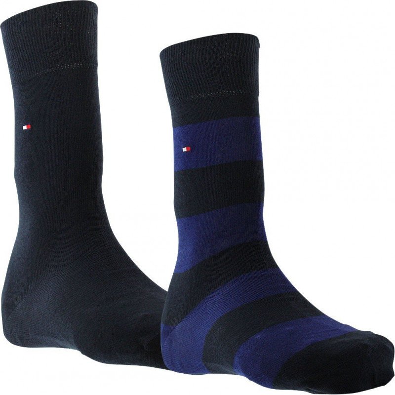 TOMMY HILFIGER Lot de 2 paires de Chaussettes Homme Coton RUGBY Bleu