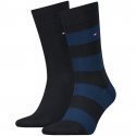 TOMMY HILFIGER Lot de 2 paires de Chaussettes Homme Coton RUGBY Bleu