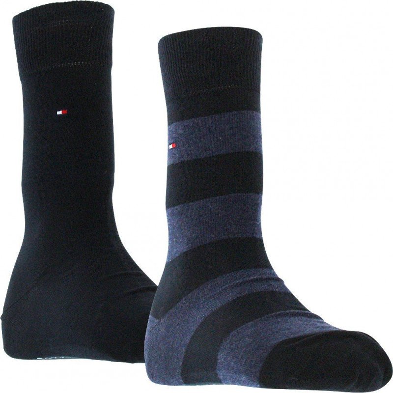 TOMMY HILFIGER Lot de 2 paires de Chaussettes Homme Coton RUGBY Noir Marine