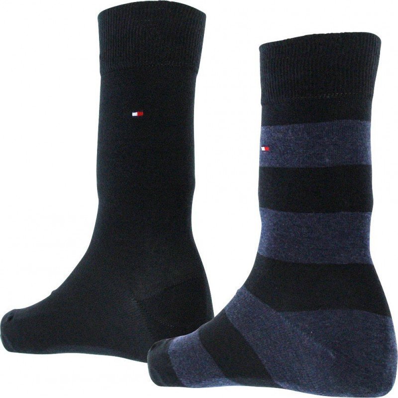 TOMMY HILFIGER Lot de 2 paires de Chaussettes Homme Coton RUGBY Noir Marine