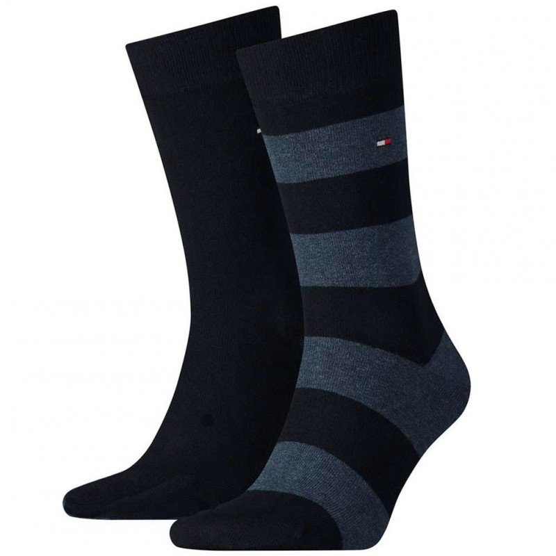 TOMMY HILFIGER Lot de 2 paires de Chaussettes Homme Coton RUGBY Noir Marine