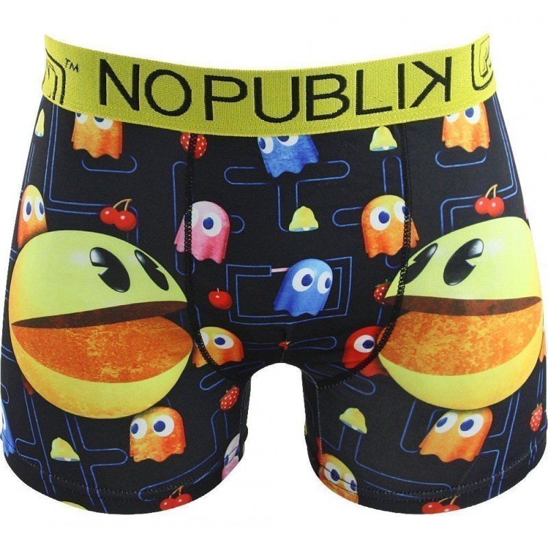 NO PUBLIK Boxer Garcon Microfibre FACES Noir Jaune PACMAN