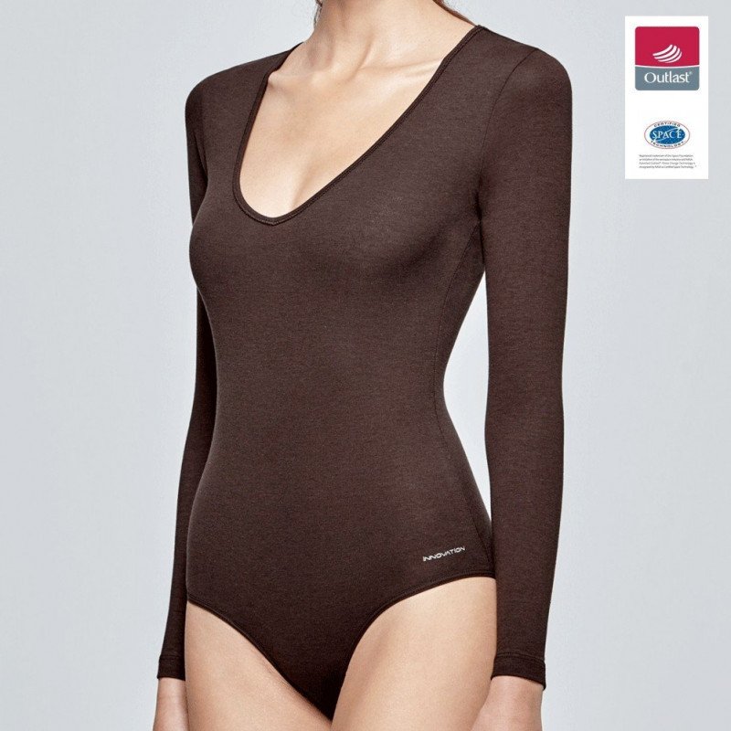 IMPETUS Body Manches longues Col V Femme Coton Viscose INNOVATION Chocolat