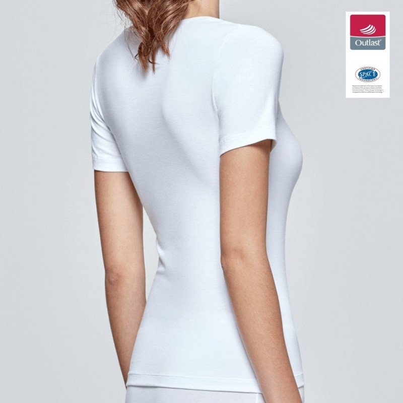 T-shirt manches courtes col en V Femme INNOVATION Blanc et Blanc