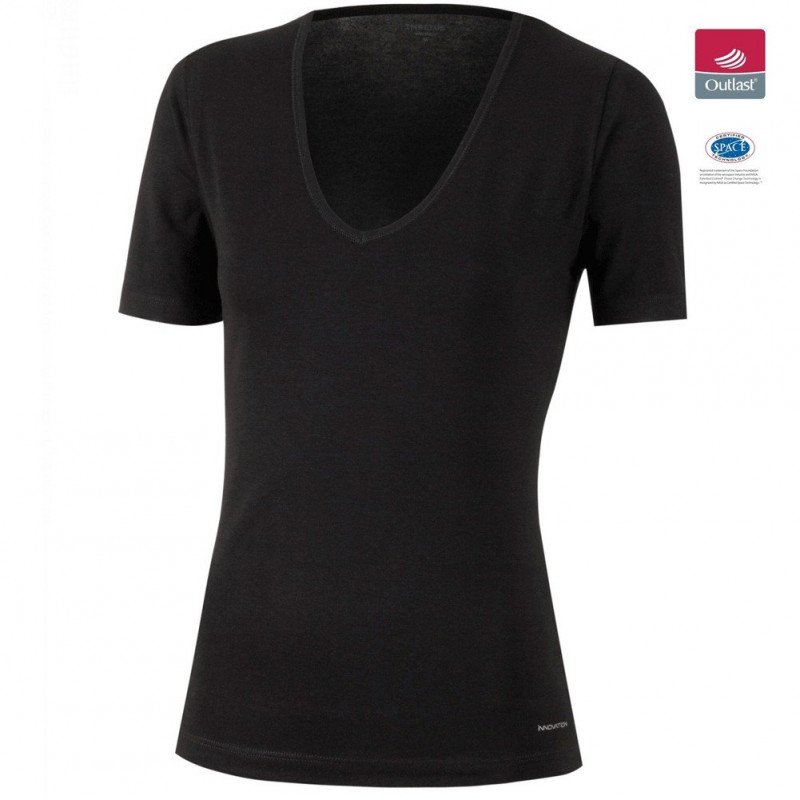 T-shirt manches courtes col en V Femme INNOVATION Noir et Uni