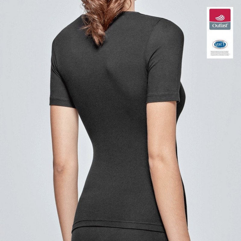 T-shirt manches courtes col en V Femme INNOVATION Noir et Uni