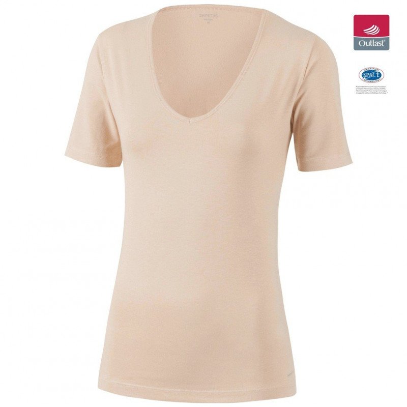 IMPETUS T-shirt Col V Femme Coton Viscose INNOVATION Beige
