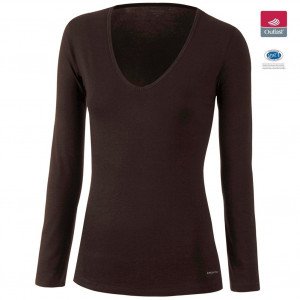 IMPETUS T-shirt Manches longues Col V Femme Coton Viscose INNOVATION Marron