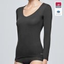 T-shirt manches longues col en V Femme INNOVATION Noir et Uni