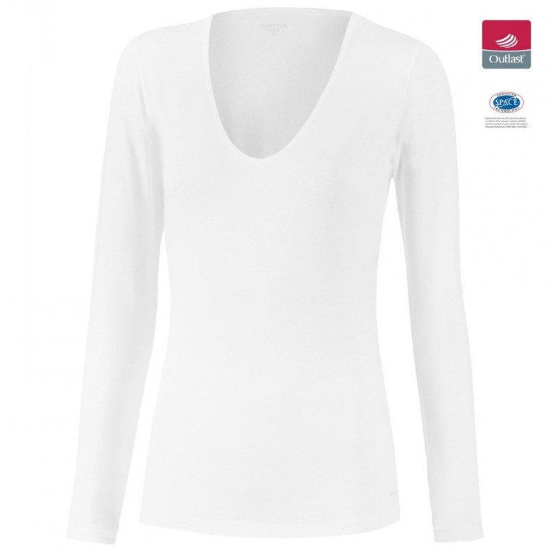 IMPETUS T-shirt Manches longues Col V Femme Coton Viscose INNOVATION Blanc