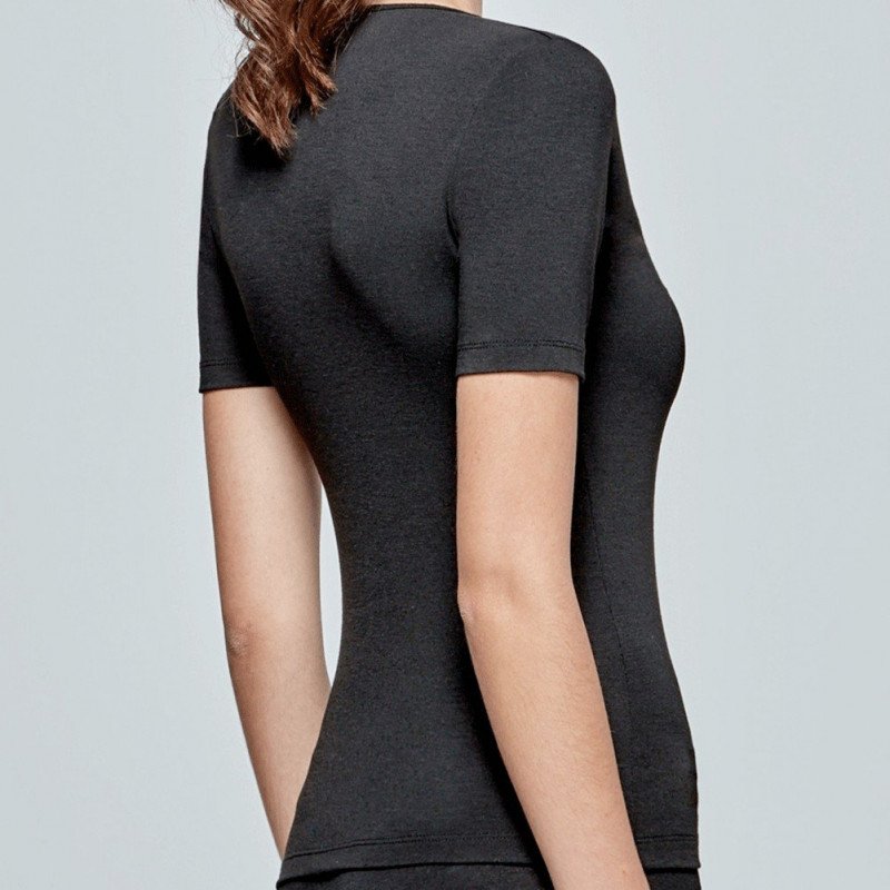 T-shirt manches courtes col en V Femme THERMO Noir et Blanc