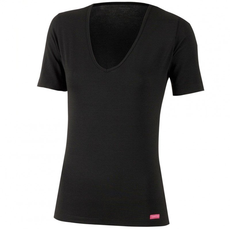 T-shirt manches courtes col en V Femme THERMO Noir et Blanc