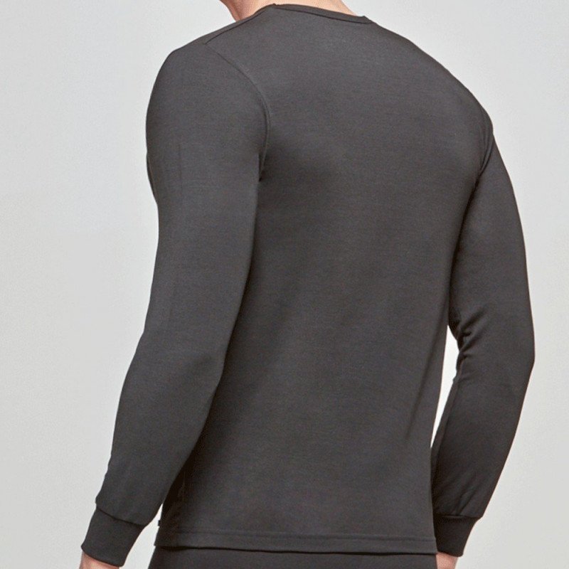 T-shirt manches longues col en V Homme THERMO Noir et Uni