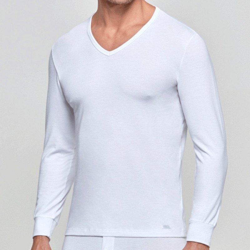 IMPETUS T-shirt manches longues Col V Homme Microfibre THERMO Blanc