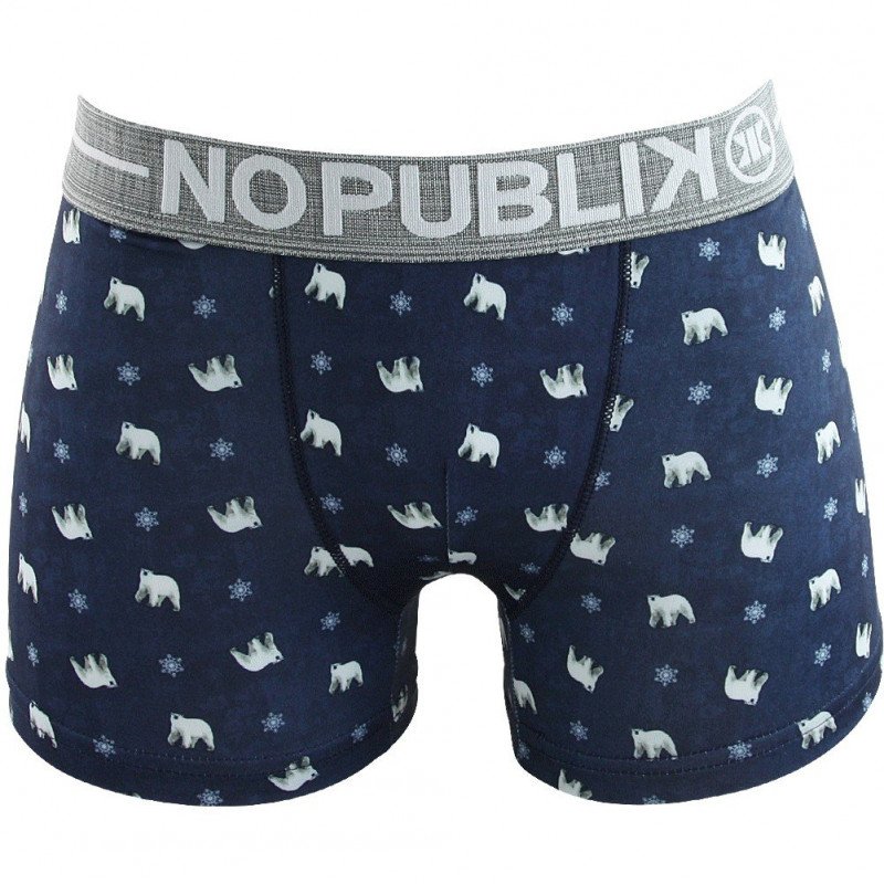 NO PUBLIK Boxer Homme Microfibre SNOW BEAR Marine Gris