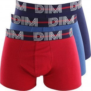 DIM Lot de 3 Boxers Homme Coton POWERFULL Rouge baie Bleu nuit Bleu cobalt