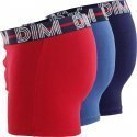 DIM Lot de 3 Boxers Homme Coton POWERFULL Rouge baie Bleu nuit Bleu cobalt