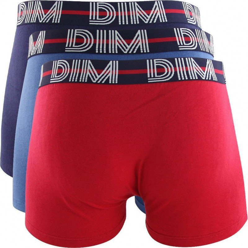 DIM Lot de 3 Boxers Homme Coton POWERFULL Rouge baie Bleu nuit Bleu cobalt