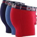 DIM Lot de 3 Boxers Homme Coton POWERFULL Rouge baie Bleu nuit Bleu cobalt